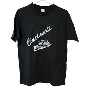 Vtg Velva Sheen Cincinnati Steamboat‎ Black Tshirt Single Stitch Large Ohio USA